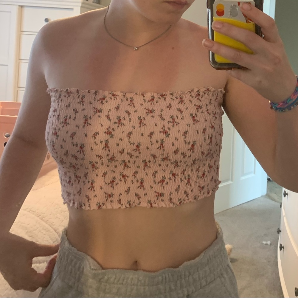 Floral pink tube top